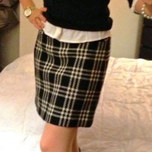 Talbots Wool Pencil Skirt Black White Plaid 2